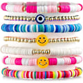 Miniatyrbillede 1 af 5: 7 stk. Preppy Stackable Armbånd Farverige Happy Smile Evil Eyes Stretch Armbånd Y2K Håndlavede Charms