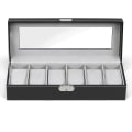 Miniatyrbillede 5 af 5: 6 Slots Læder Urboks Displayboks Organizer Glas Smykkeopbevaring Sort
