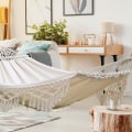 Miniatyrbillede 4 af 5: Hængekøje til haven med frynser, holdbar lærredsstof, boheme-stil med tykt reb og bæretaske off white 200*150cm