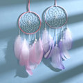 Miniatyrbillede 3 af 4: Håndlavet drømmefanger med fjer, Boho drømmefanger ornament til soveværelse, hjem, vægdekoration, mobil dekoration, børneværelsesdekoration, gave (Mauve)