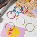 Miniatyrbillede 3 af 5: 7 stk. Preppy Stackable Armbånd Farverige Happy Smile Evil Eyes Stretch Armbånd Y2K Håndlavede Charms