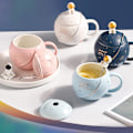 Miniatyrbilde 5 av 5: Keramiske Kaffe Kopper, Søte til Frokost, Cappuccino Kopp med Lopp og Skje, Personlig Farsdag, for Te og Melk, Originale Gaver til Venner Light blue