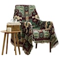 Miniatyrbillede 1 af 5: Dekorativt bomuldsvævet tæppe til sofa, håndklæde i bomuld, varmt overtræk 130 x 180 cm (boheme-stil)