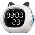 Miniatyrbild 1 av 5: Lycklig katt väckarklocka med Bluetooth-högtalare, 2 uppsättningar oberoende väckarklockor, smart väckarklocka för djupa sovare, nattlampa vid sängen