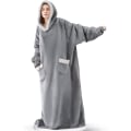 Miniatyrbilde 1 av 5: Ekstra lang hettegenser teppe kvinner oversized bærbar teppe koselig myk behagelig Sherpa fleece gigantisk bærbar hettegenser sweatshirt (lys grå) light grey