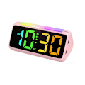 Miniatyrbild 1 av 5: Hög ljudalarmklocka för hörselskadade, med RGB LED-display, dubbelalarm, 8 dimmer, 3 volymer, för tunga sovande barn tonåringar äldre (rosa)