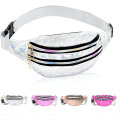 Miniatyrbild 1 av 5: Holografisk Bumbag Mode PU Läder Midjeväska Vattentät Neon Fanny Pack för Resor Löpning Vandring silver