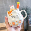 Miniatyrbild 4 av 5: Frukostmugg Present till Vänner Katt Kaffe Mugg 400ml Kanin Te Koppen med Lock Sked (Orange Vit)