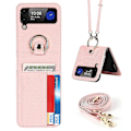 Pikkukuva 1 / 5: Lompakkokotelo Yhteensopiva Samsung Galaxy Z Flip 4:n kanssa, PU-nahkakansi crossbody-kaulanauhalla ja rengaspidikkeellä