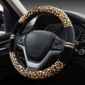 Miniatyrbillede 1 af 5: Bilrat Betræk Plys Køretøj Ratbeskytter Universal til Bil/Lastbil/SUV/Van Diameter 38cm Leopard Print Gul
