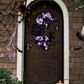Miniatyrbild 4 av 5: Halloween Svart Gren Kvistar Krans Skyltar för Entrédörr med Lampor, Handgjord Halloween Skräck Krans för Inomhus Utomhus Fönster Vägg(Flowe