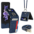 Pikkukuva 2 / 5: Lompakkokotelo Yhteensopiva Samsung Galaxy Z Flip 4:n kanssa, PU-nahkakansi crossbody-kaulanauhalla ja rengaspidikkeellä