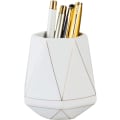 Miniatyrbillede 1 af 5: Keramisk Pæn Blyantsholder Stativ Guld Linie Blyantkop Pot Skrivebordsarrangør Makeup Penselholder