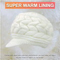 Miniatyrbilde 2 av 3: Vinterstrikket lue for kvinner med brem, elegant beanie med varm fleecefôr white