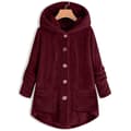 Teddybjörnsjacka med huva för kvinnor Solid W Wine Red XL