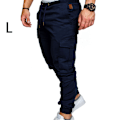 Miniatyrbillede 3 af 5: Mænds lommebukser Afslappet elastiske snore mode lange bukser - Navy Blue L