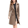 Miniatyrbild 3 av 5: Kvinnor Vinter Elegant Coat Naggad krage Dubbelknäppt Ull Blend Overcoat W Khaki 2XL