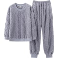 Pikkukuva 3 / 3: HAUFR Naisten Pörröinen Fleece Pyjama-setti, 2-osainen Lämmin Fleece-pyjamasetti Pehmeä Yöasu Pitkähihaiset Pyörökaulataskut Housut -1 Grey Small