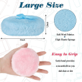 Miniatyrbild 3 av 5: 2 stycken 4 tum stor kropp Fluffy Powder Puff Mjuk plyschkudde Puff Rund Powder Lös Puff med bandbåge för ansikte och kropp (rosa och blå) W