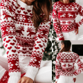 Miniatyrbillede 2 af 11: Dame julestrikketrøje Julemanden tryksweater. Red XXL