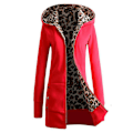 Miniatyrbillede 2 af 6: Vinter dame hættejakke fortykket plus fleece leopard sweaterjakke - Red M