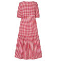Miniatyrbillede 4 af 5: Kvinders sommer plaid puffy kortærmet midikjole -1 Red,L