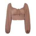 Blusar med dragsko ång puffärmad främre V-hals Crop Tee yz L