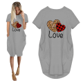 Miniatyrbilde 1 av 10: Valentinsdag Kjærlighetsbrevkjole Kortermet skjortekjole V Grey 5XL