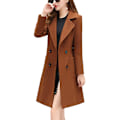 Miniatyrbild 1 av 4: Kvinnor Vinter Elegant Coat Naggad krage Dubbelknäppt Ull Blend Overcoat W Brown L