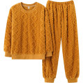 Pikkukuva 3 / 3: HAUFR Naisten Pörröinen Fleece Pyjama-setti, 2-osainen Lämmin Fleece-pyjamasetti Pehmeä Yöasu Pitkähihaiset Pyörökaulataskut Housut -1 Yellow Small