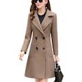 Miniatyrbild 2 av 5: Kvinnor Vinter Elegant Coat Naggad krage Dubbelknäppt Ull Blend Overcoat W Khaki 2XL
