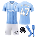 Miniatyrbild 5 av 5: 2324 Manchester City hemma nr 9 Haaland nr 17 De Bruyne fotbollskläder barn och vuxna kostym yz 28