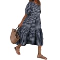Miniatyrbillede 1 af 2: Kvinders sommer plaid puffy kortærmet midikjole -1 Blue,4XL