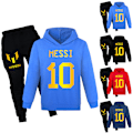 Miniatyrbild 4 av 6: Barn Pojkar Messi Hoodie Huvtröja Sweatpants Casual Träningsoverall Outfits Navy blue V . Navy blue 160cm