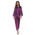 Miniatyrbillede 2 af 4: Kvinders silkeagtig satin sæt i to dele: Buttondown Loungewear W Purple XXL