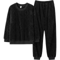 Pikkukuva 3 / 3: HAUFR Naisten Pörröinen Fleece Pyjama-setti, 2-osainen Lämmin Fleece-pyjamasetti Pehmeä Yöasu Pitkähihaiset Pyörökaulataskut Housut -1 Black 01 X-Small