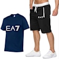 Miniatyrbild 1 av 6: Sommarset för män - T-shirt och Shorts - Sport, Kortärmad + Shorts, Casual Topp, Träningsdräkt B B M