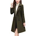 Miniatyrbild 1 av 4: Kvinnor Vinter Elegant Coat Naggad krage Dubbelknäppt Ull Blend Overcoat W Army Green M