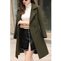 Miniatyrbild 3 av 4: Kvinnor Vinter Elegant Coat Naggad krage Dubbelknäppt Ull Blend Overcoat W Army Green M