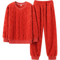 Pikkukuva 3 / 3: HAUFR Naisten Pörröinen Fleece Pyjama-setti, 2-osainen Lämmin Fleece-pyjamasetti Pehmeä Yöasu Pitkähihaiset Pyörökaulataskut Housut -1 Orange Large