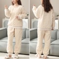 Pikkukuva 2 / 3: HAUFR Naisten Pörröinen Fleece Pyjama-setti, 2-osainen Lämmin Fleece-pyjamasetti Pehmeä Yöasu Pitkähihaiset Pyörökaulataskut Housut -1 Apricot Large