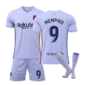 Miniatyrbilde 1 av 2: Barcelona Borte nr. 10 Messi nr. 25 Aubameyang 21 De Jong 9 Depay Fotballdrakt Fati-trøye Barnedrakt 21 22 Messi 10 Z X 21 22 Memphis 9 Kids 18(100-110CM)