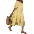 Miniatyrbillede 1 af 4: Kvinders sommer plaid puffy kortærmet midikjole -1 Yellow,4XL