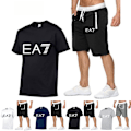 Miniatyrbild 3 av 6: Sommarset för män - T-shirt och Shorts - Sport, Kortärmad + Shorts, Casual Topp, Träningsdräkt A A M