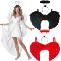 Miniatyrbillede 1 af 6: Feather Wings Fancy Dress Dame Dark Angel Costume Sort y black