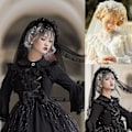 Miniatyrbillede 4 af 5: Smuk Brudekjole Sort og Hvid Lolita Slør Brude Bryllup Hovedbeklædning Sort