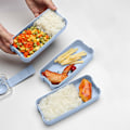 Miniatyrbild 5 av 5: Stackbar Bentolåda, Lunchlåda-set med Sked & Gaffel, 3-i-1 Fack, Vetehalm Matlåda Light blue