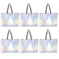 Miniatyrbilde 1 av 3: 6 stk Strandveske Tote Iridescent Gaveposer Gjenbrukbare Gaveposer Foldbare Gaveposer Iridescent Vesker Håndtak Silver 40x30cm