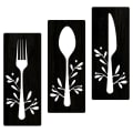 Miniatyrbild 2 av 3: 1 Set Trägaffel Sked Kutter Skylt Väggdekor Utskärning Väggdekor För Hemmatsal RestaurangSvart
