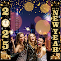 Miniatyrbillede 4 af 5: Sort Happy New Year Dørbanner 2025 | Sort Happy New Year Banner, Nytårsaften Party Supplies 2025